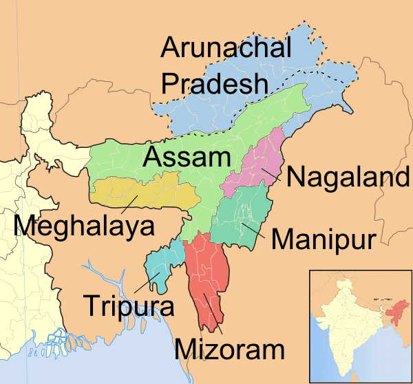 seven sisters states map of northeast india