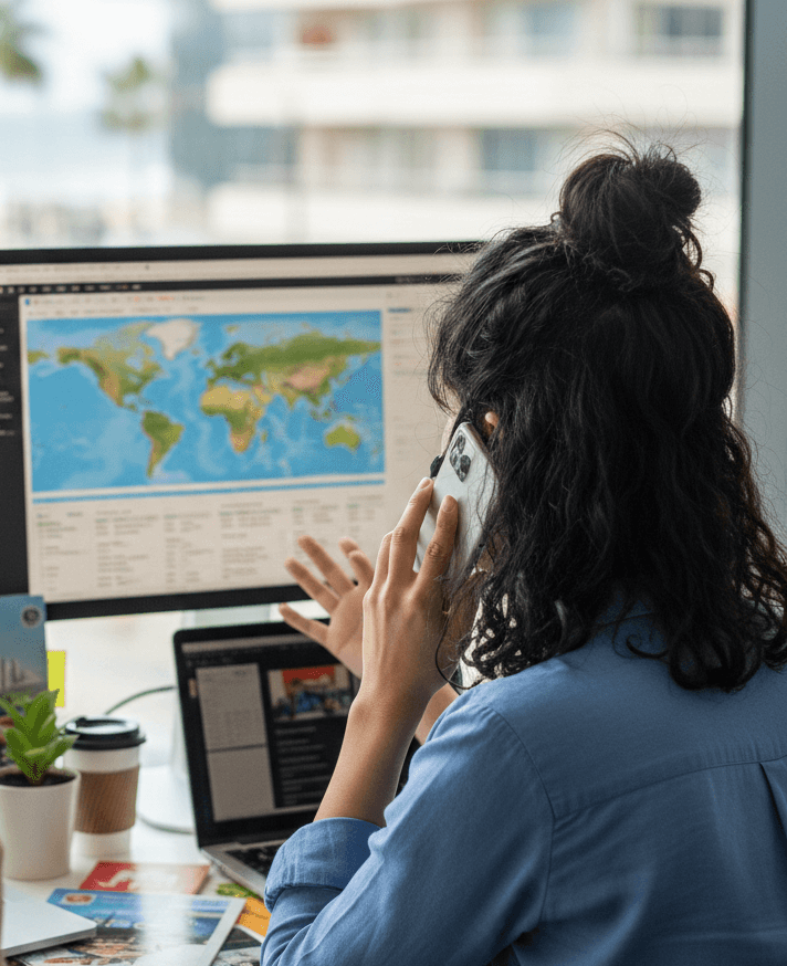 Person booking travel on a laptop 