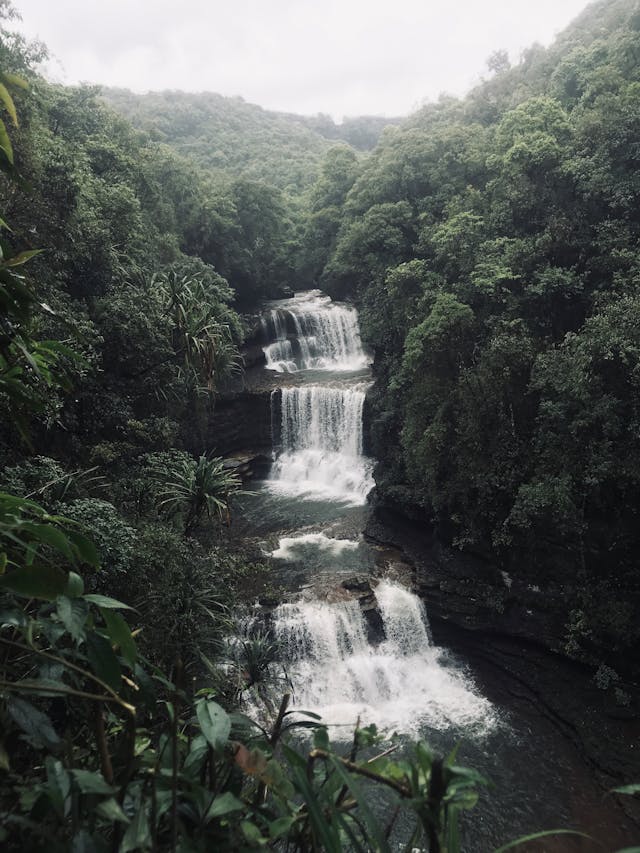 Wei Sawdong three level waterfall in Meghalaya